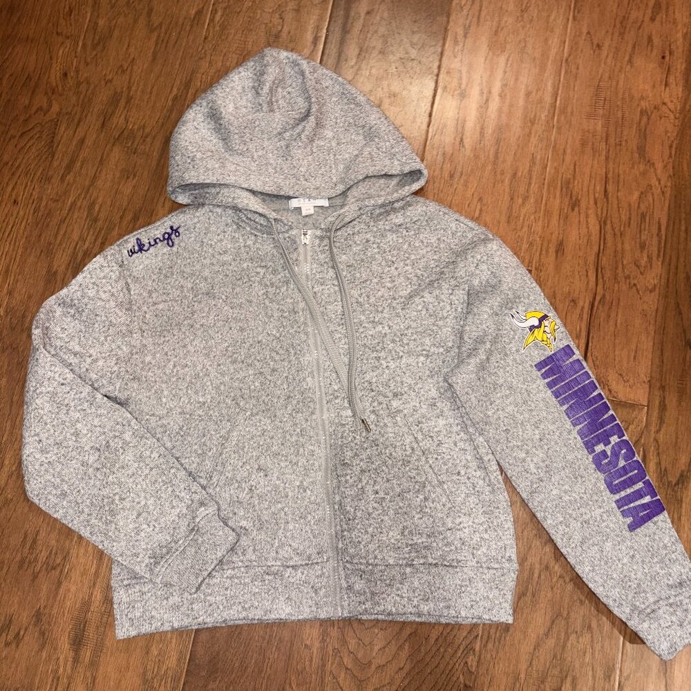 Minnesota Vikings Grey Full Zip Hoodie Sleeve Graphic Size M